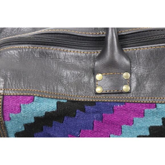 Give Thanks Hand Crafted Leather and Woven Large Weekender Duffle Bag MSRP $500+ - Picture 11 of 16